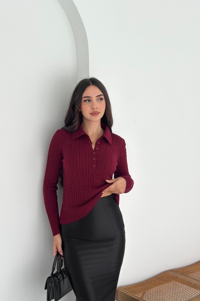 Noi Belis Polo Neck Half Placket Buttoned Hair Braided Knitwear Sweater Aw25K...