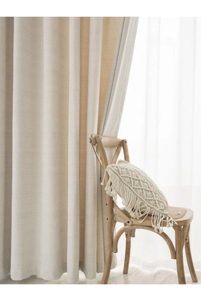 Ran Perde Krem - Düz Fon Perde - Çift Kanat - Pilesiz Dikim