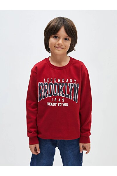 LC Waikiki Lcw Kidsred Crew Neck Printed Long Sleeve Boys' Sweatshirt
