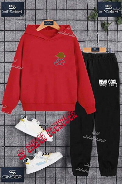 SS SİNSER Children's Unisex Special Printed Hooded Tracksuit Set with a Turqu...