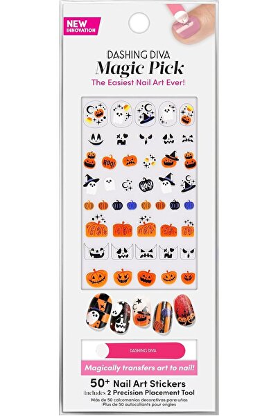 DASHING DIVA Magic Pick Halloween Nail Art Stickers – 50+ Designs with 2 Precision Tools, Easy Peel & Apply
