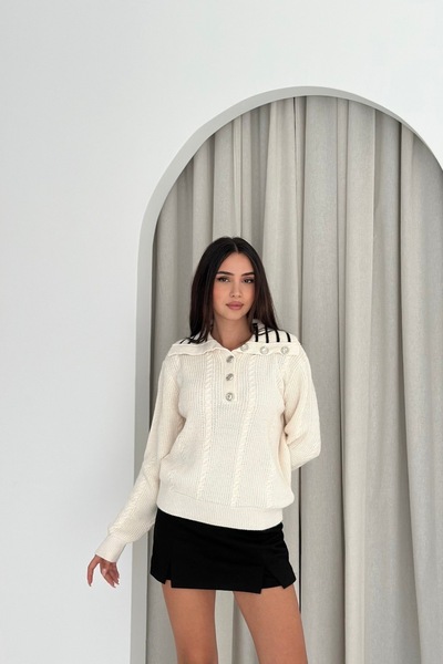 Noi Belis Half-Button Oversized Turn-Down Collar Knit Sweater Aw25Kz0024