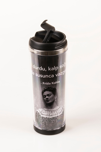 MUKKO HOME Frida Decorated Steel Mug - 360 ml |   Leak-Proof Lid, Steel Inner Bowl, 19 cm