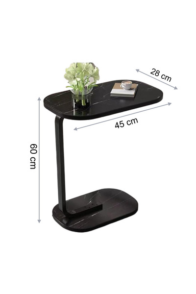 TodayShop Oval Side Table for Living Room, Portable and Durable, 45x28x60 cm, Black Marble Finish