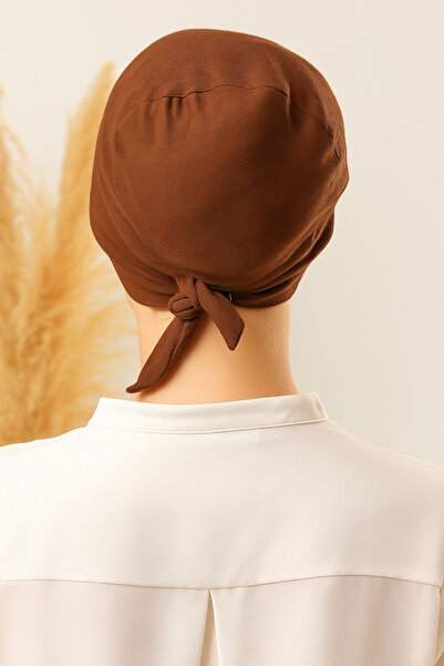 Melodi Scarf Tied Seamless Cross Bonnet Brown