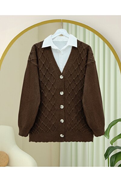 HİJABAYA Πλεκτή ζακέτα με μεγάλα κουμπιά με λαιμόκοψη σε σχήμα V