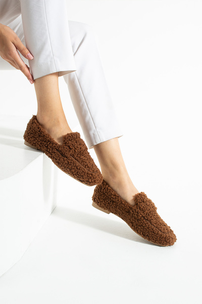 Mode Cool Women's Loafer Plush Lined Oval Toe Low Patterned Sole Shoes