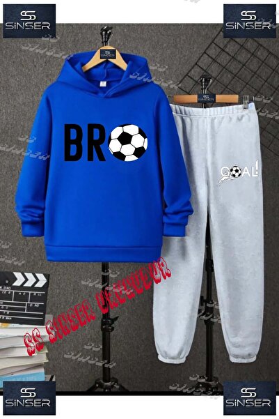 SS SİNSER Çocuk Unısex "BRO TOP YAZI SIYAH" Özel Baskılı Kapşolu Eşofman Takımı