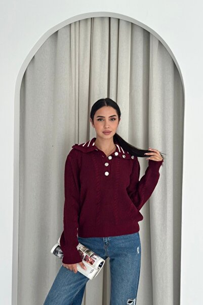 Noi Belis Pulover oversize cu guler răsturnat cu jumătate de nasturi AW25KZ0024