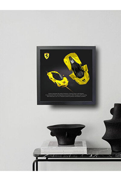 artevelle Ferrari Çerçeveli Diecast Tablo (1:32 Ölçek, Siyah MDF Çerçeve, Fotoğraf Baskı)