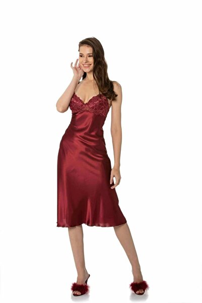 Pierre Cardin Cămașă de noapte din satin acoperit 900 Burgundy