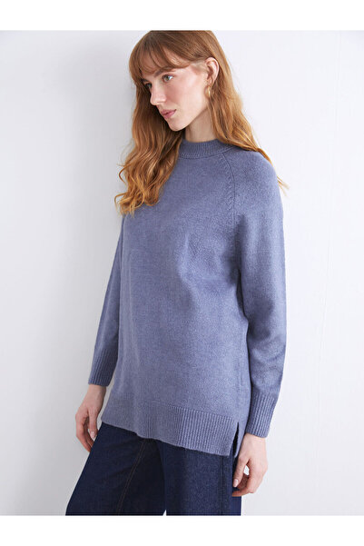 LC Waikiki Mavi Bisiklet Yaka Oversize Kadın Triko Tunik