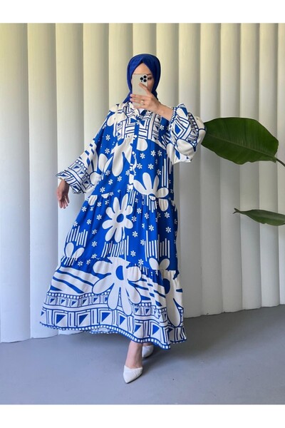 HİJABAYA Φόρεμα από βαμβακερό πολυβισκόνη με μισό κουμπί και λουλούδια