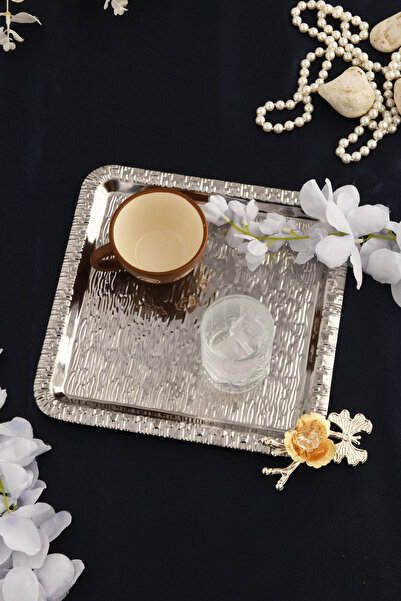 AKSESUAR EVRENİ Oslo Silver Stainless Patterned Square Corner Butterfly Stone...