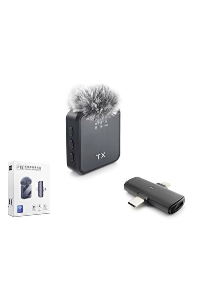 HADRON F15 Kablosuz Mikrofon 2in1 Type-C + Lightning Siyah