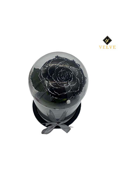 velve Trandafir Criogenat cu accesorii, blat negru, pe pat de petale, Negru, Model 6