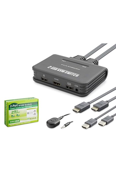 HADRON HDX1361 HDMI KVM Switch 2 Console USB Dahili Kablolu 2 HDMI Port Siyah