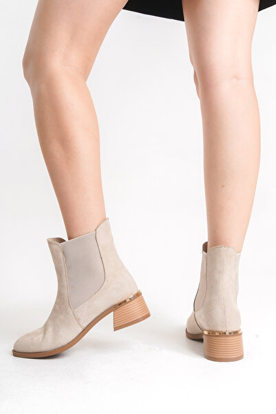 bolemo Kadın Bej Süet Lastikli Kısa Günlük Bot 2515