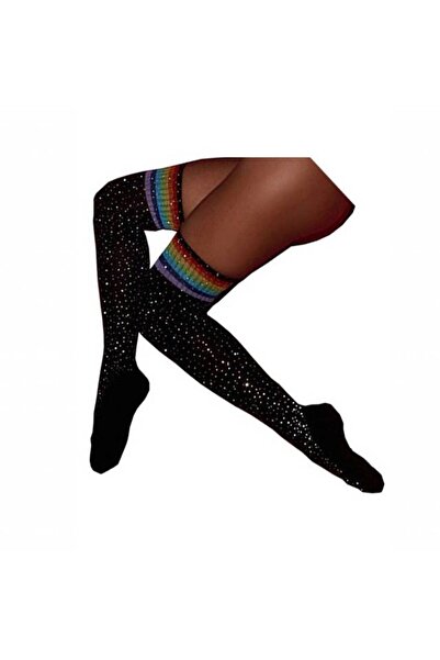 KESNUP Long socks with multi-colored crystals, universal size, Black