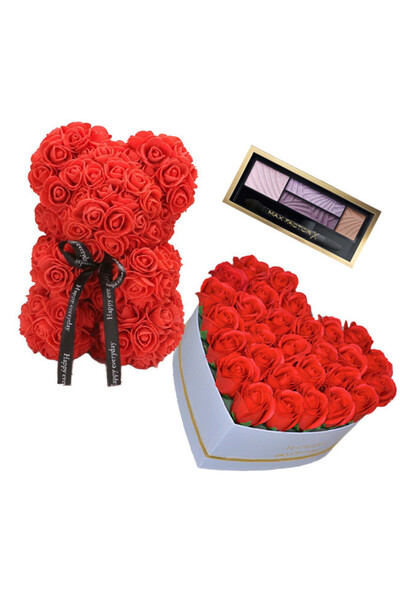 velve Set Cadou, Aranjament floral cutie inima alba cu trandafiri de sapun, U...