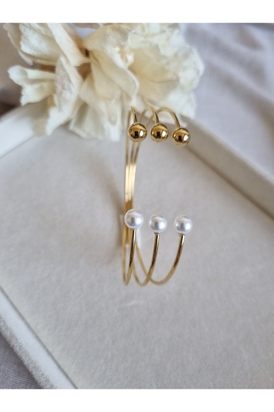 Gemnest Accessories İncili Açık Çelik Kelepçe
