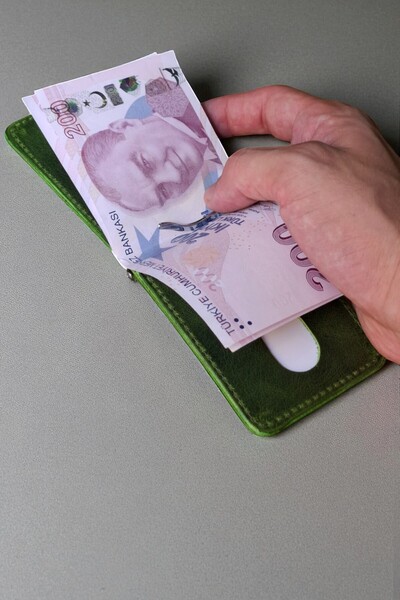 MAT Deri Green Men's Wallet Genuine Leather Money Clip Vintage Card Holder