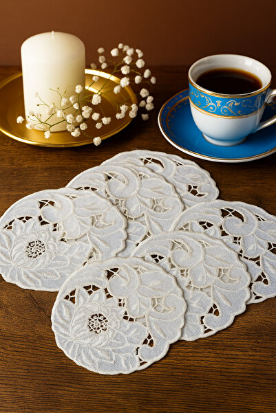 Fransizdantel مناديل كوكتيل عتيقة مزخرفة بثقوب، 2 قطعة باللون الأبيض
