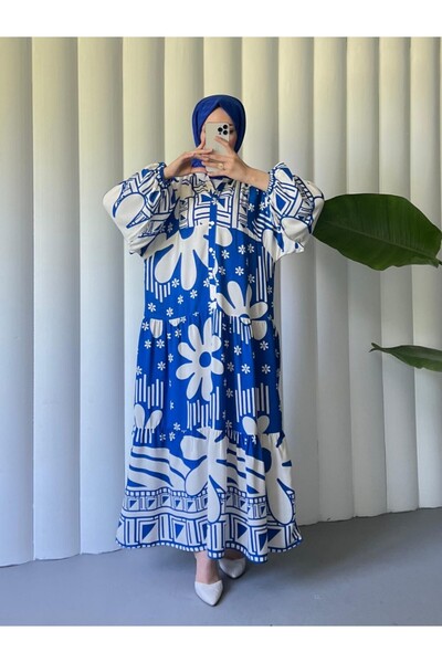 HİJABAYA Φόρεμα από βαμβακερό πολυβισκόνη με μισό κουμπί και λουλούδια