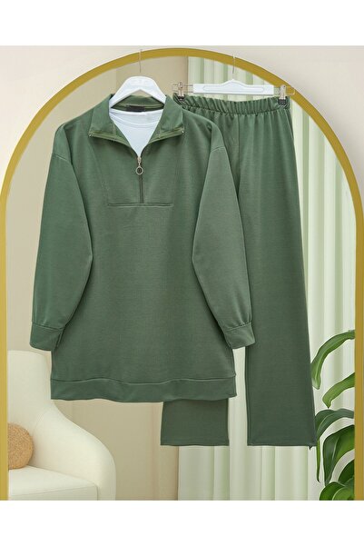 HİJABAYA Σετ με χτενισμένο βαμβακερό ύφασμα με μισό φερμουάρ