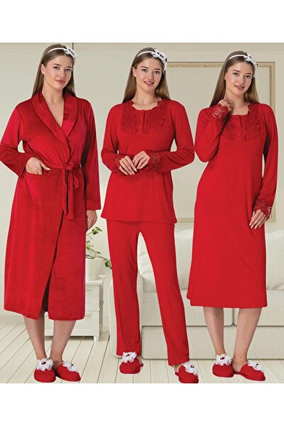 Viselya طقم بيجامة نوم من المخمل الأحمر للحوامل