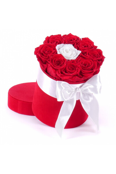 velve Aranjament floral Special One, cutie rotunda cu funda si trandafiri de ...