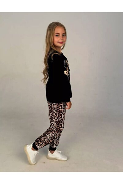 LİLLYPİCCA Leopard Print Girl's 3-Piece Set Cardigan - Sweatshirt - Pants - Size Chart in Pictures
