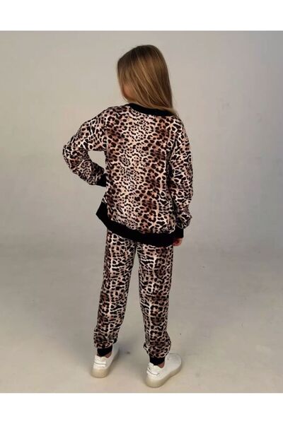 LİLLYPİCCA Leopard Print Girl's 3-Piece Set Cardigan - Sweatshirt - Pants - Size Chart in Pictures