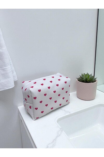 AXUM حقيبة مكياج بنمط قلب أبيض - حجم كبير