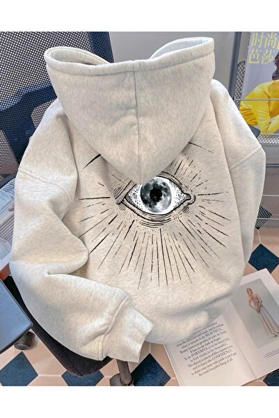 MELOOX سويت شيرت بقلنسوة مطبوع عليه رسومات العين والقمر – ملابس الشارع للجنسين