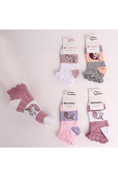 ekinoks socks حذاء بناتي من القطن بنمط وحيد القرن للأعمار 9-10 سنوات، عبوة من...