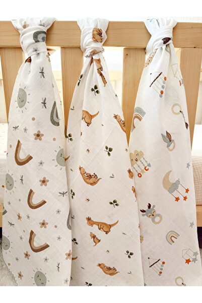 Cloudy طقم متعدد الأغراض مكون من 3 أغطية وبطانيات من الموسلين، 100% قطن، بطان...