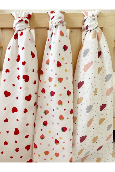 Cloudy Multi-Purpose Set of 3 Muslin Cover & Blanket, 100% Cotton, 80X90 Newborn Baby Blanket, Muslin Cloth