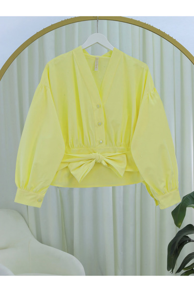 HİJABAYA Πουκάμισο από ποπλίνα με μισό κουμπί και ζώνη στη μέση