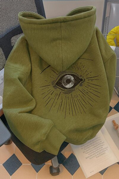 MELOOX Sweatshirt sa kapuljačom sa grafičkim printom oka i meseca – unisex ul...