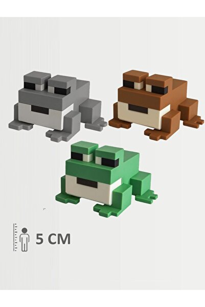 Minecraft Frog Gri Yeşil Kahverengi Set Kurbağa Figür