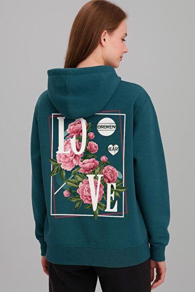 MELOOX Love Slogan Floral Print Hooded Sweatshirt – Unisex Casual Fashion