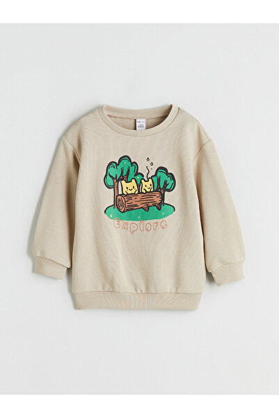 LC Waikiki LCW ECO Bej guler rotund cu imprimeu Hanorac pentru băiat tricou W...