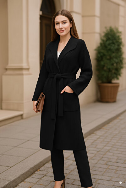 K-ODEA BUTİK Pohodlný střih DÁMSKÝ pletený kabát se zavazováním