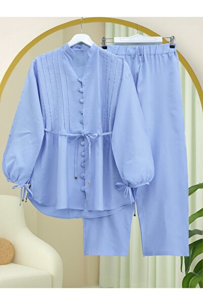 HİJABAYA Σετ παντελόνι με κορδόνια με κουμπιά και λαιμόκοψη σε σχήμα V