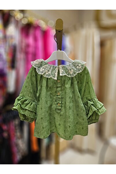 Çikoby Yakası Dantelli Kız Bebek Dokuma Bluz