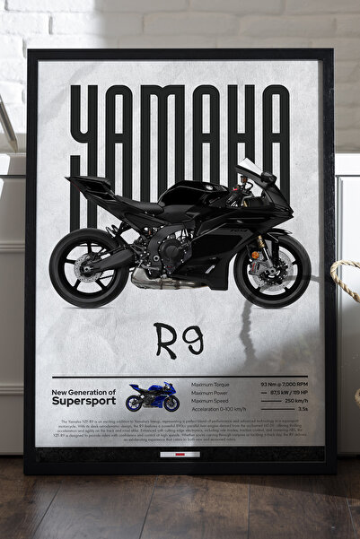 Duvarda Αφίσα Yamaha R9 με μαύρο ξύλινο πλαίσιο, διακοσμητικός πίνακας τοίχου...