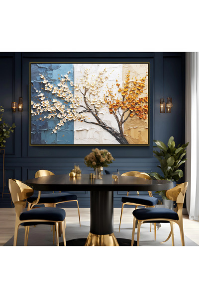 EMYA HOME Colorful Tree Canvas Painting with Bronze Metal Frame