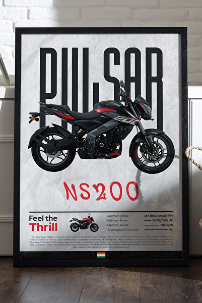 Duvarda Poster Bajaj Pulsar NS 200 cu ramă din lemn negru, pictură decorativă...