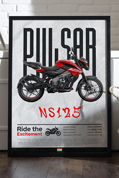 Genel Markalar Bajaj Pulsar NS 125 Siyah Ahşap Çerçeveli Poster, Dekoratif Mo...
